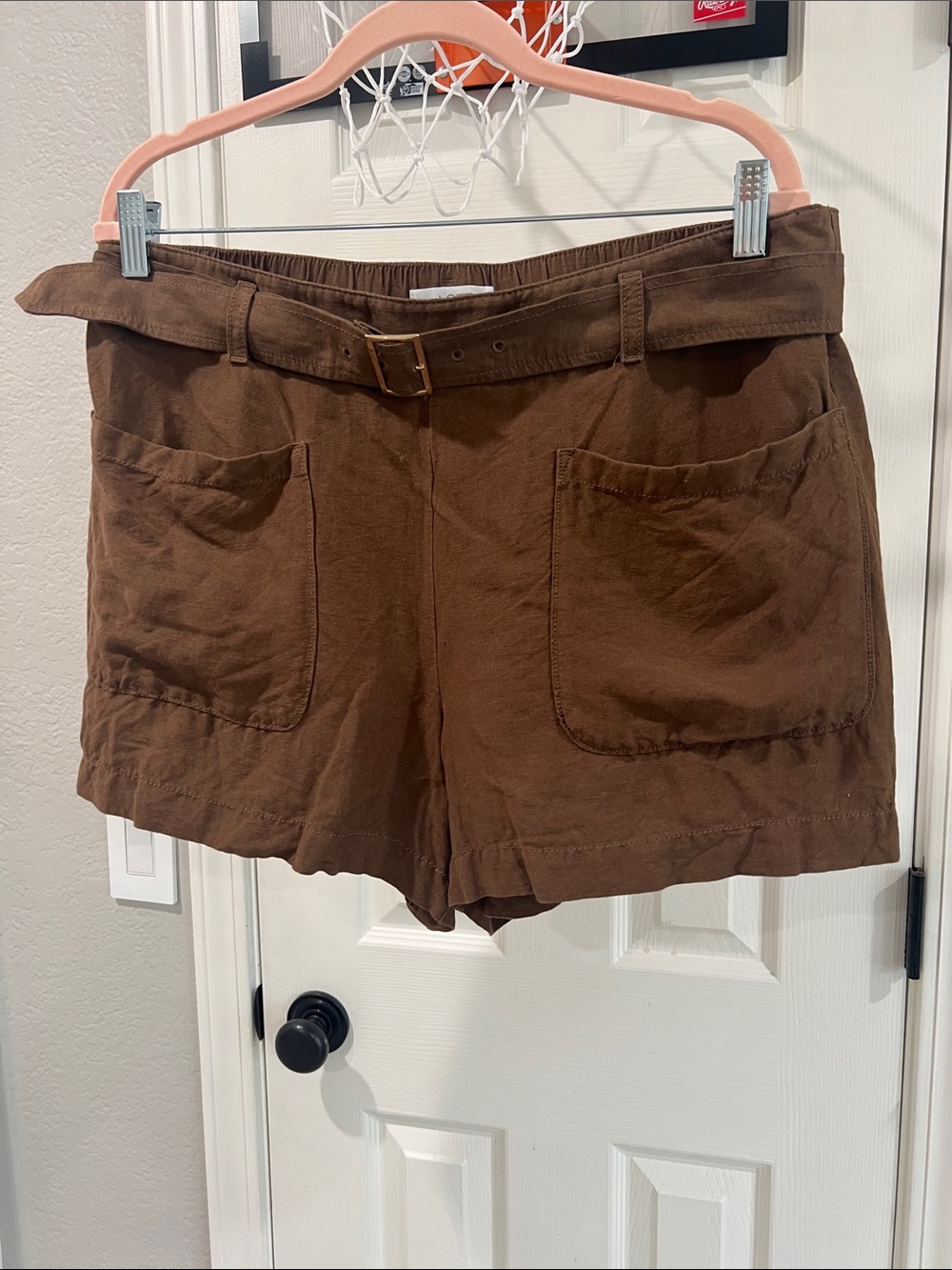 LOFT Brown Belted Patch-Pocket Shorts